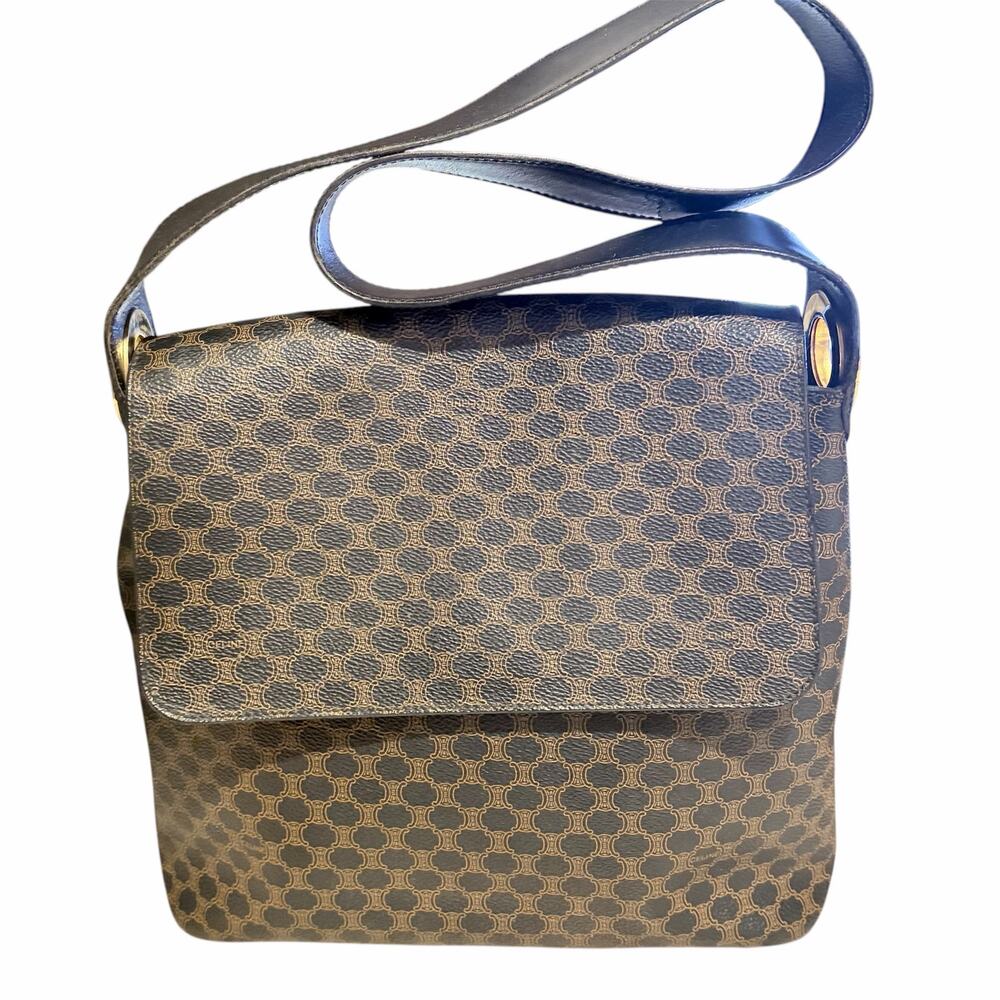 Vintage Céline Paris Macadam Crossbody Bag Brown Canvas Gold Hardware Italy 1997